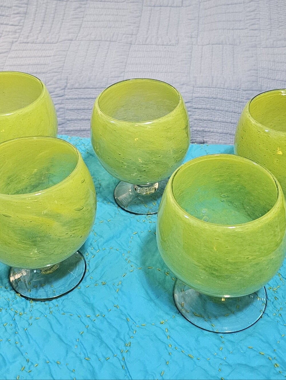 Crate & Barrel Handblown Glass Goblets, Lime Green, Quality Made Five(5) Glasses